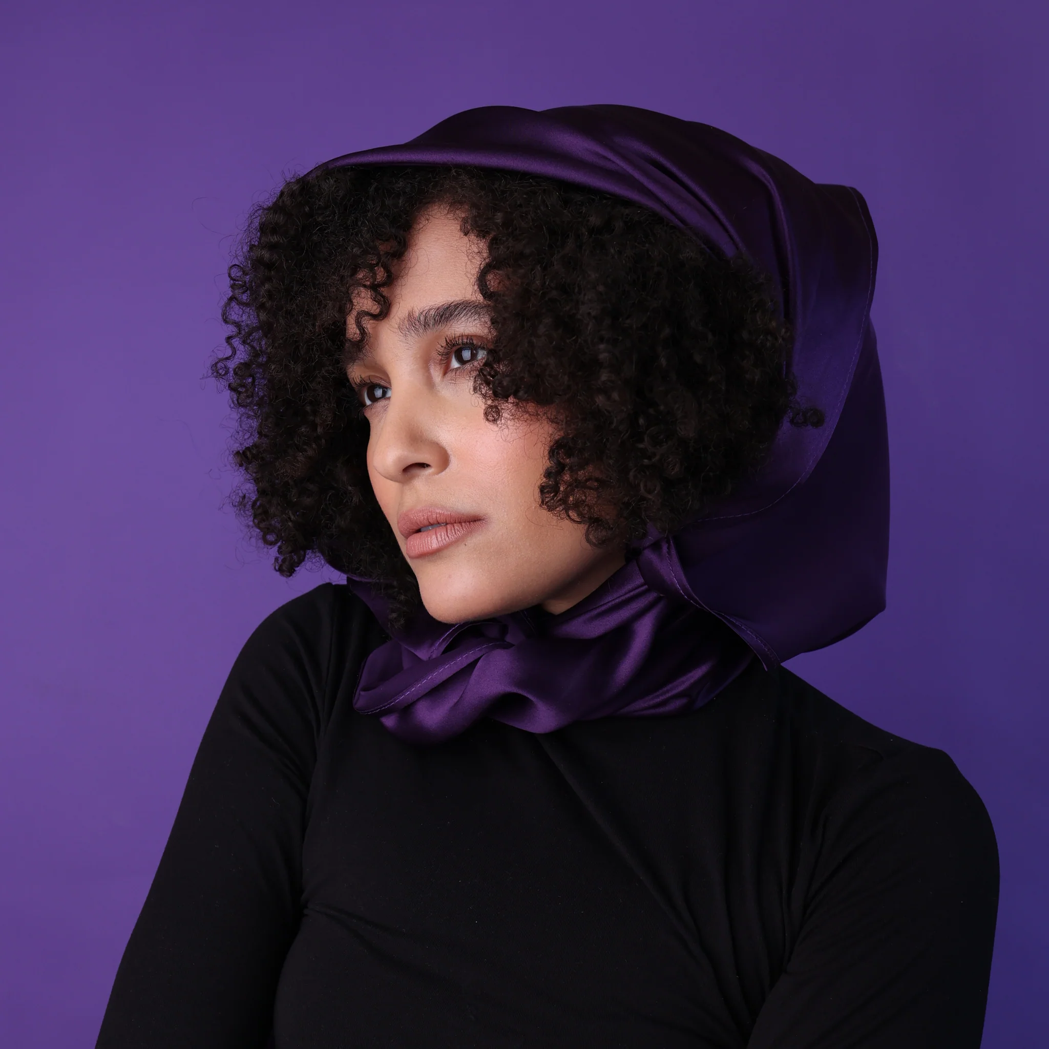 Silk Square Head Scarf - Plum - Image 9