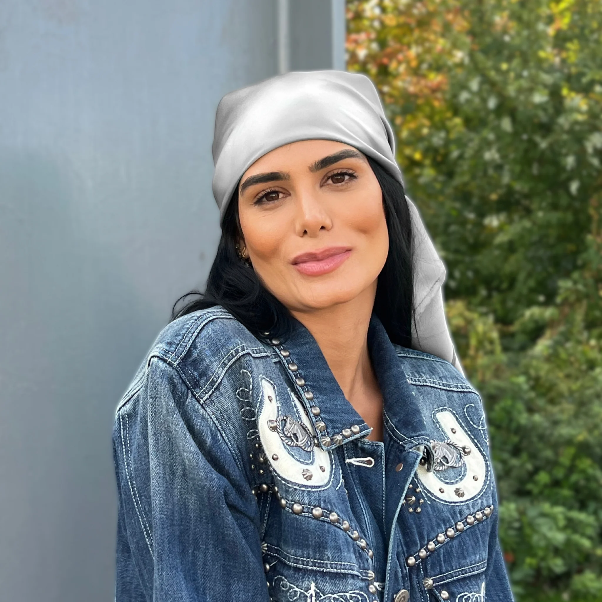 Silk Square Head Scarf - Silver - Image 3